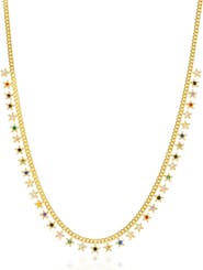 Spero London Rainbow Multiple Star Station Necklace Sterling Silver