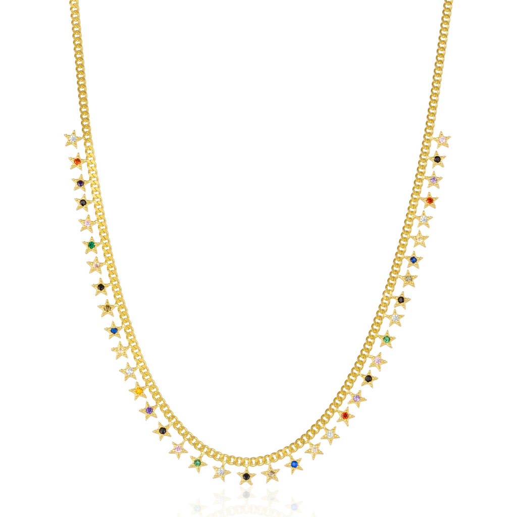 Spero London Rainbow Multiple Star Station Necklace Sterling Silver In Gold