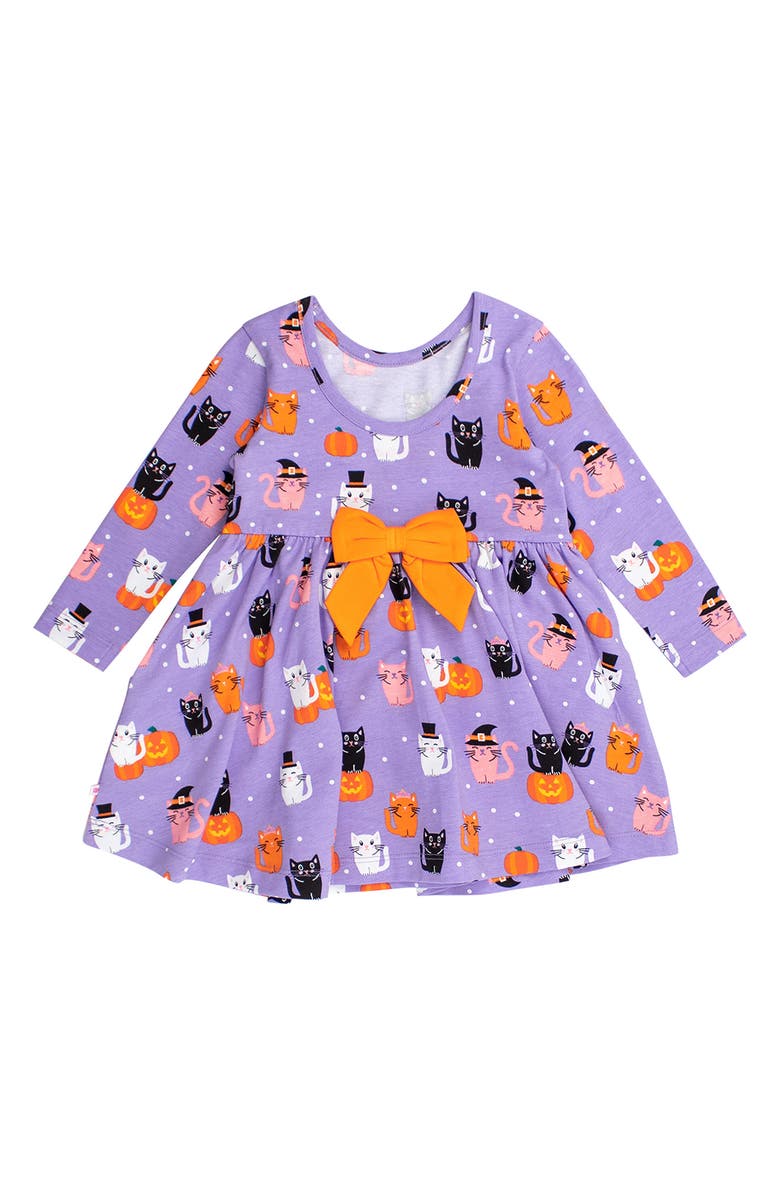 RuffleButts Kitty Costumes Long Sleeve Stretch Cotton Dress, Main, color, 
