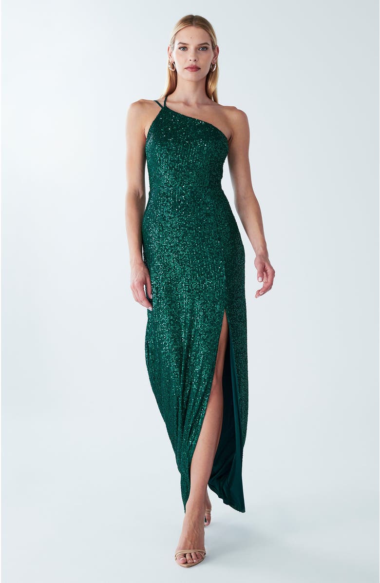 BWLDR Boston Maxi Dress, Alternate, color, Emerald Sequin