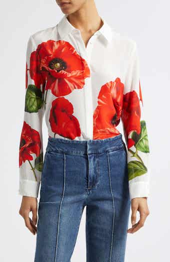 Willa Floral Print Silk Button-Up Shirt