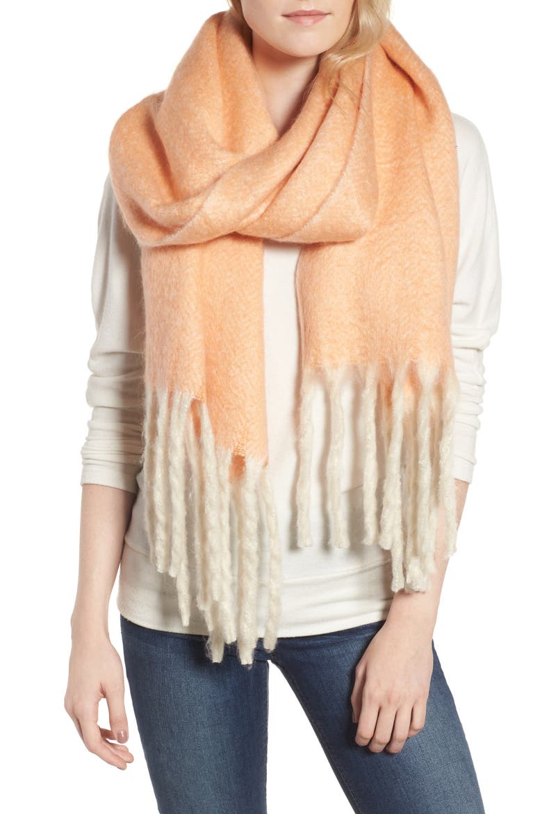 Kensington Brushed Herringbone Fringe Scarf, Main, color, PINK