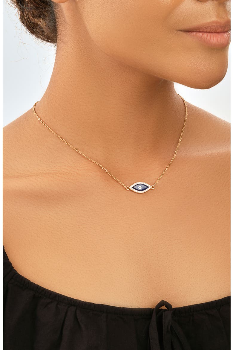 14K Yellow Gold Plated Pave CZ Evil Eye Pendant Necklace, Alternate, color, GOLD