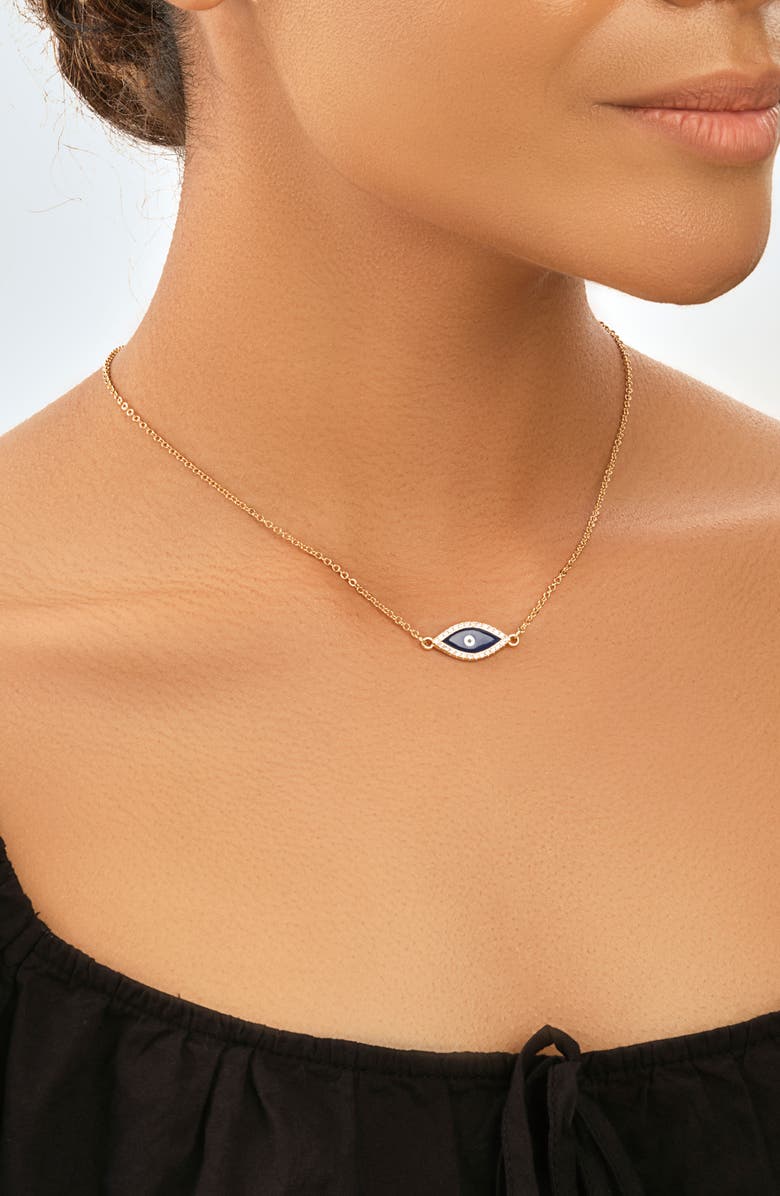 Sterling Forever 14K Yellow Gold Plated Pave CZ Evil Eye Pendant Necklace, Alternate, color, Gold