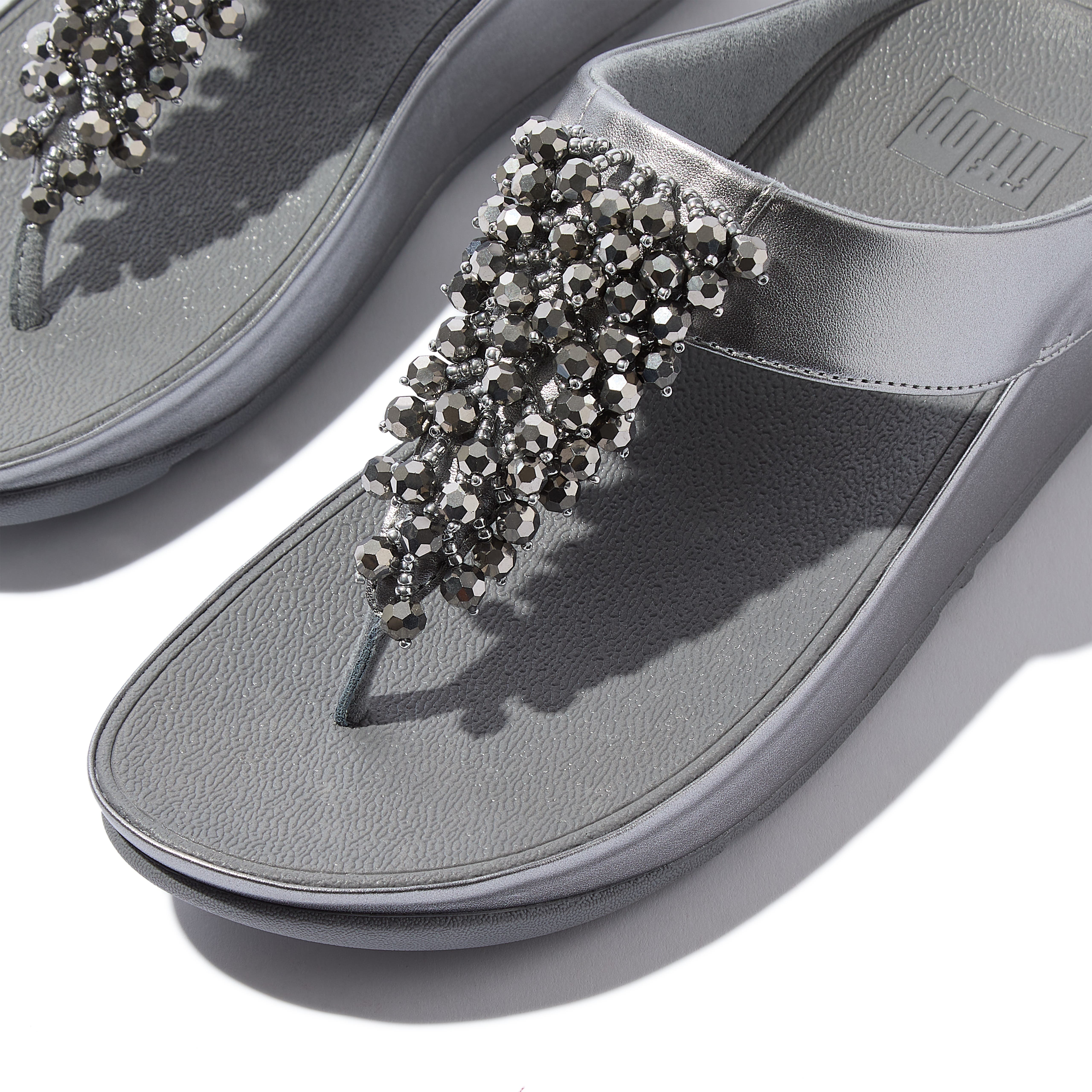 Rumba Iridescent beaded toe-post sandals, Alternate, color, Silvereen