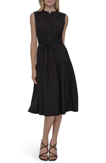 DKNY DKNY SLEEVELESS TIERED MIDI DRESS 