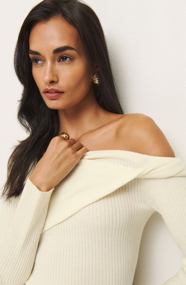 Reformation Llilou Off the Shoulder Wool Sweater, Alternate, color, Cream