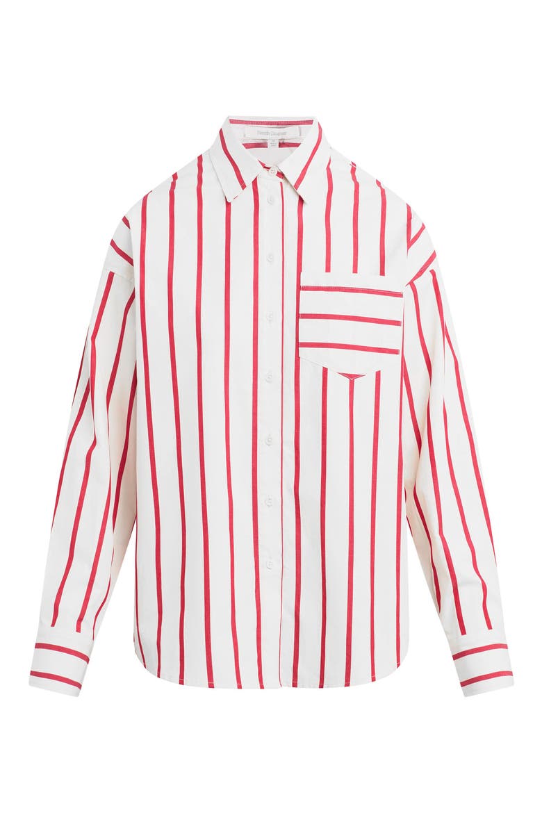 The Beau Stripe Cotton Poplin Button-Up Shirt, Alternate, color, WHITE/ CRIMSON STRIPE