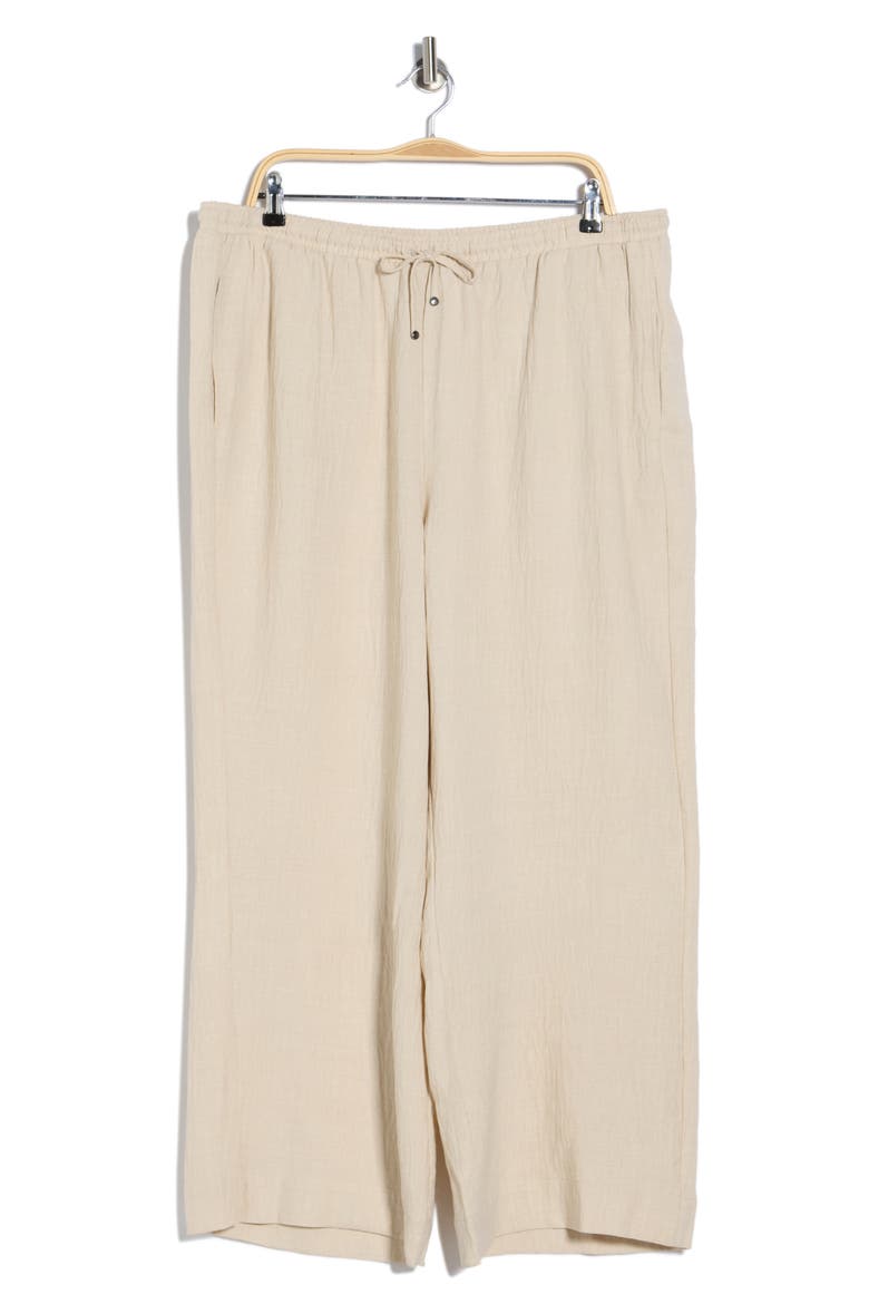 Wide Leg Textured Woven Drawstring Pants, Alternate, color, HEATHER OATMEAL