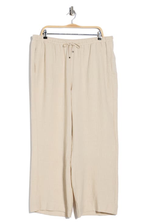 Wide Leg Textured Woven Drawstring Pants (Plus)