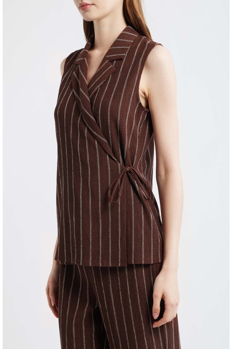 Notch Lapel Stripe Wrap Top, Alternate, color, DARK CHOCOLATE/ WHITE