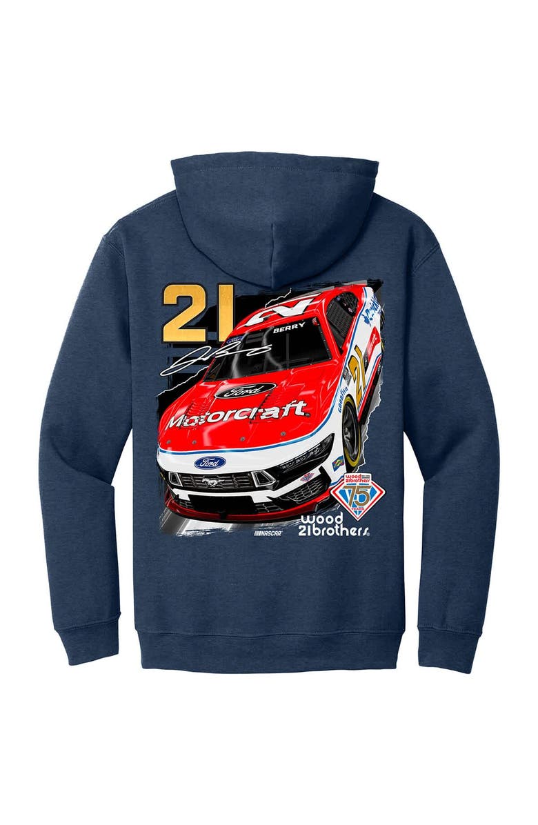 E2 APPAREL Men's E2 Apparel Heather Navy Josh Berry Motorcraft Pullover Hoodie, Alternate, color, Heather Navy