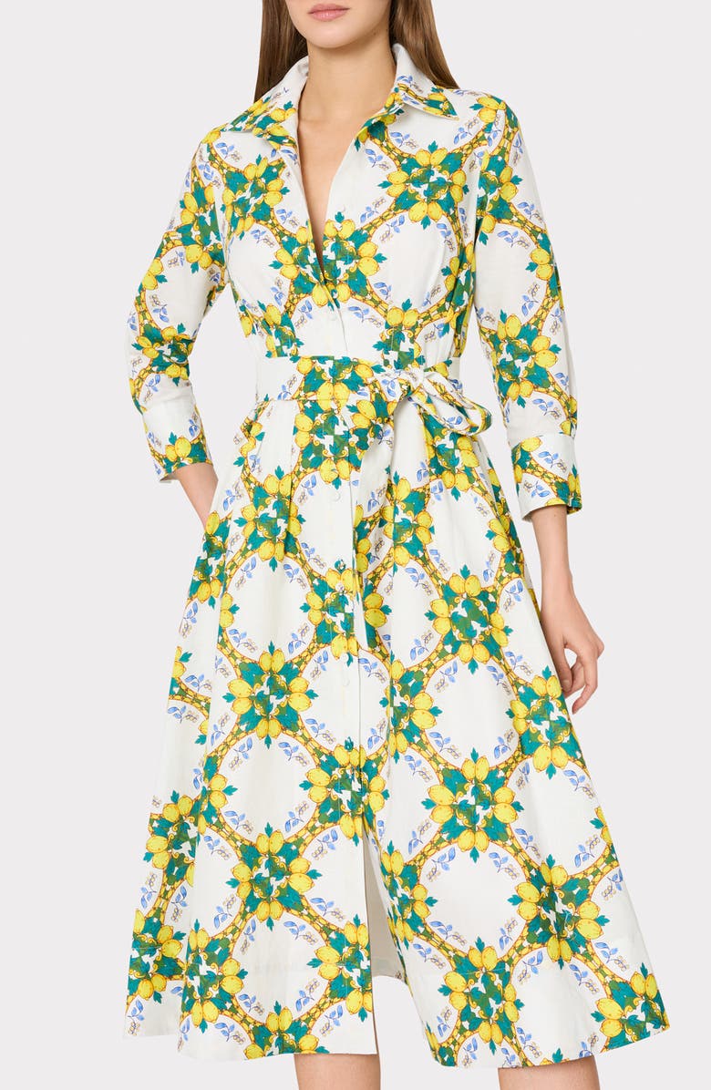 Milly Lexi Print Tie Waist Midi Shirtdress, Alternate, color, Yellow Multi