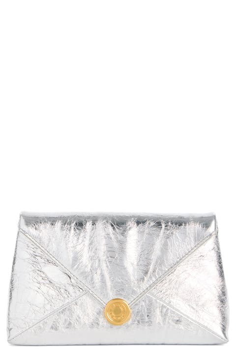 Metallic Leather Envelope Clutch