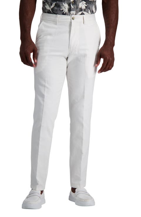 Cotton & Linen Blend Flat Front Chinos