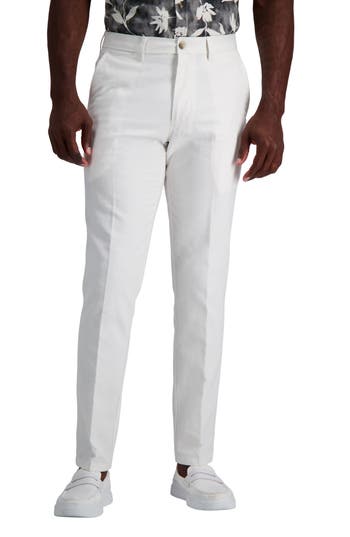 Kenneth Cole Cotton & Linen Blend Flat Front Chinos In White