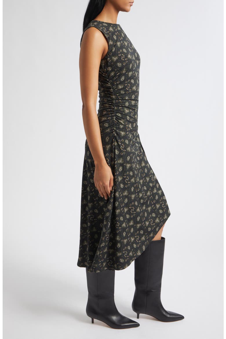 Theodora Ruched Midi Dress, Alternate, color, BLACK MULTI