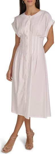 Short Sleeve Button Front Midi Dress