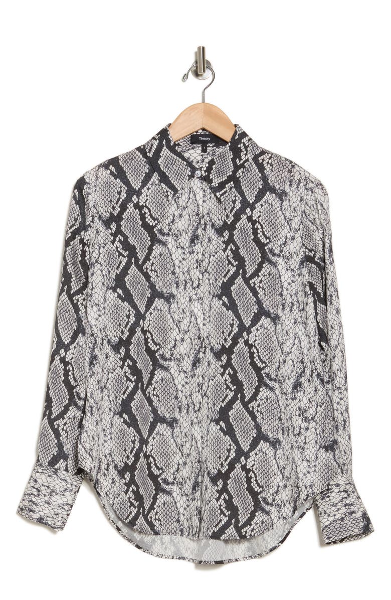 Theory Sunaya Silk Snakeskin Button Front Top, Alternate, color, Gray