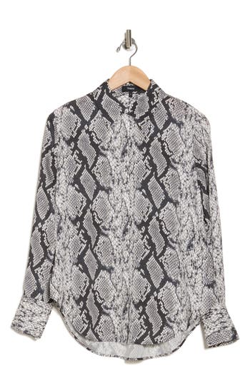 Theory Sunaya Silk Snakeskin Button Front Top In Gray