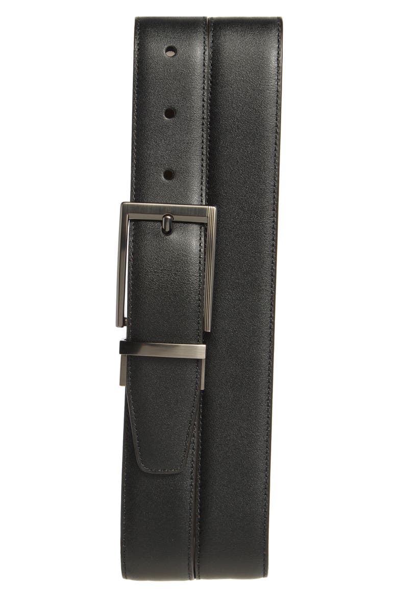 Feather Edge Burnished Leather Belt, Alternate, color, BROWN