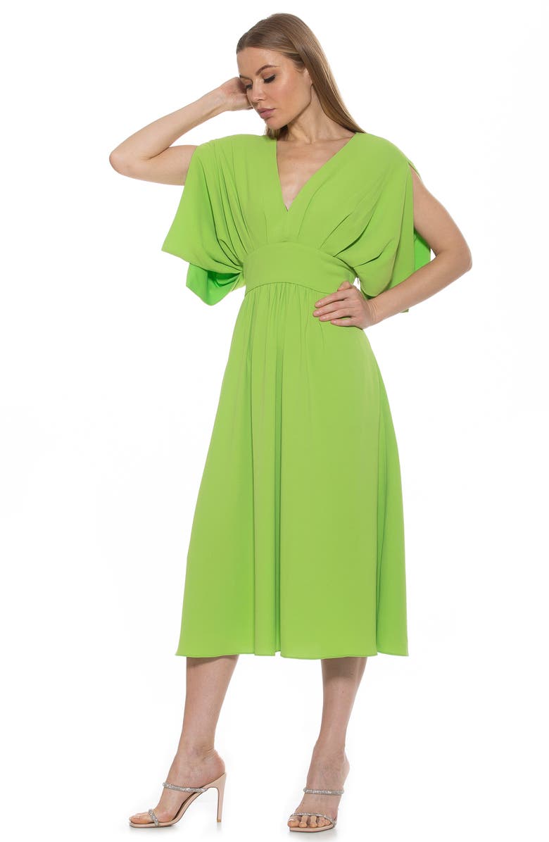 Alexia Admor August Draped Sleeve Fit & Flare Midi Dress, Alternate, color, Sweet Pea