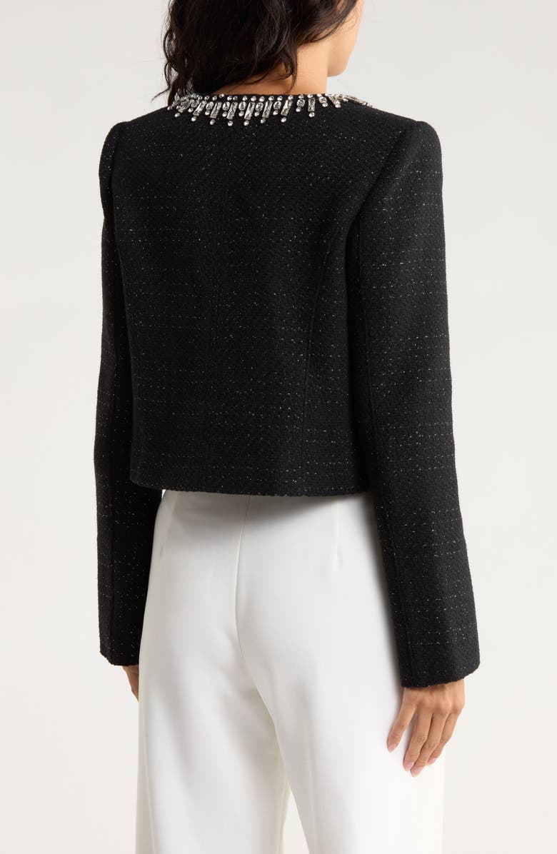Cinq à Sept Randi Rhinestone Trim Bouclé Jacket, Alternate, color, Black