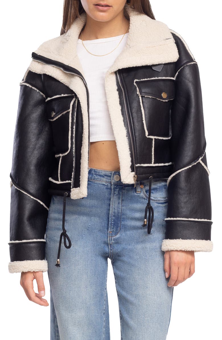 BLANKNYC Bonded Moto Jacket with Faux Shearling Trim, Main, color, 