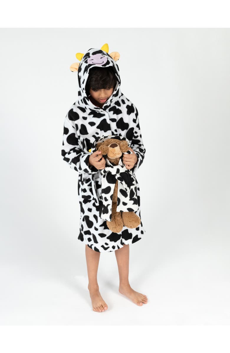 Leveret Girls Fleece Hooded Robe with Matching Doll Robe, Main, color, Cow