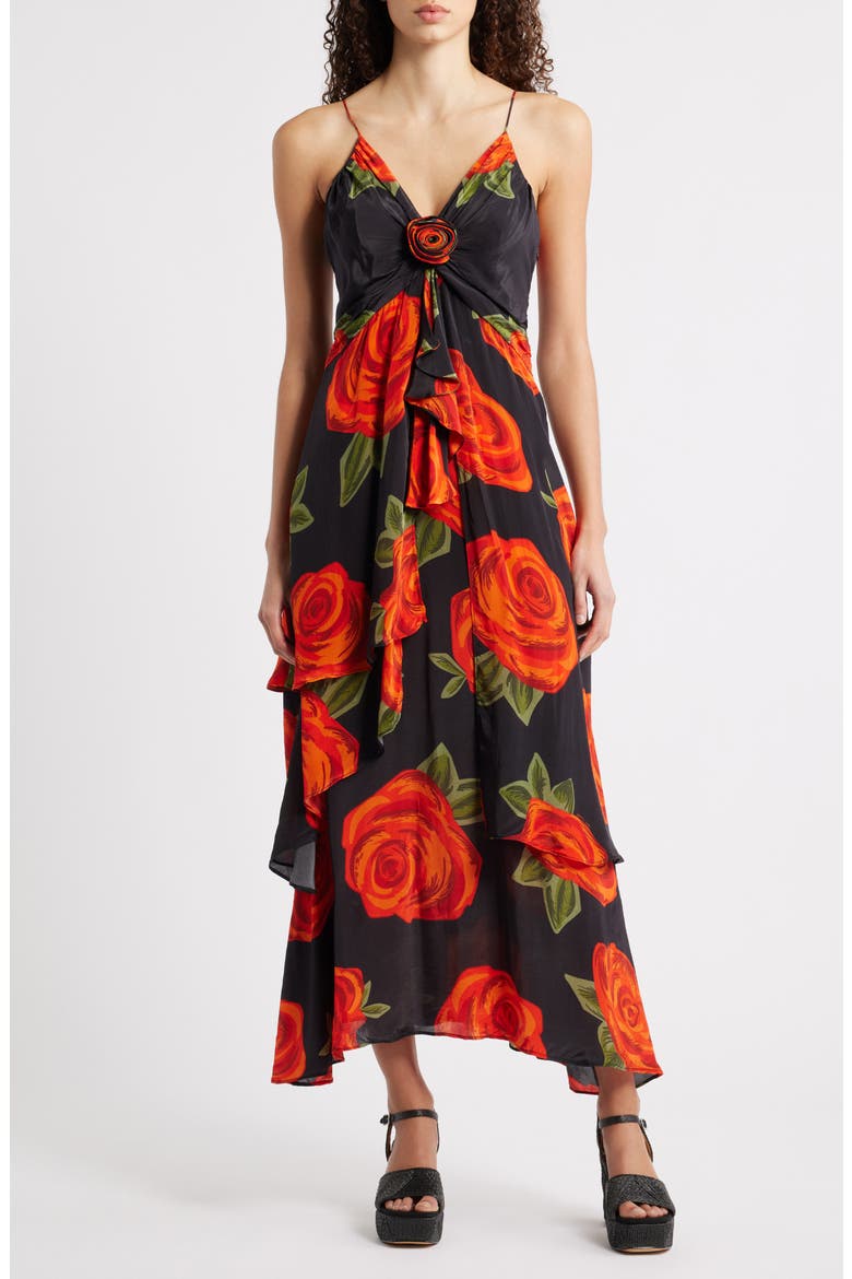 Latin Roses Floral Dress, Main, color, LATIN ROSES BLACK