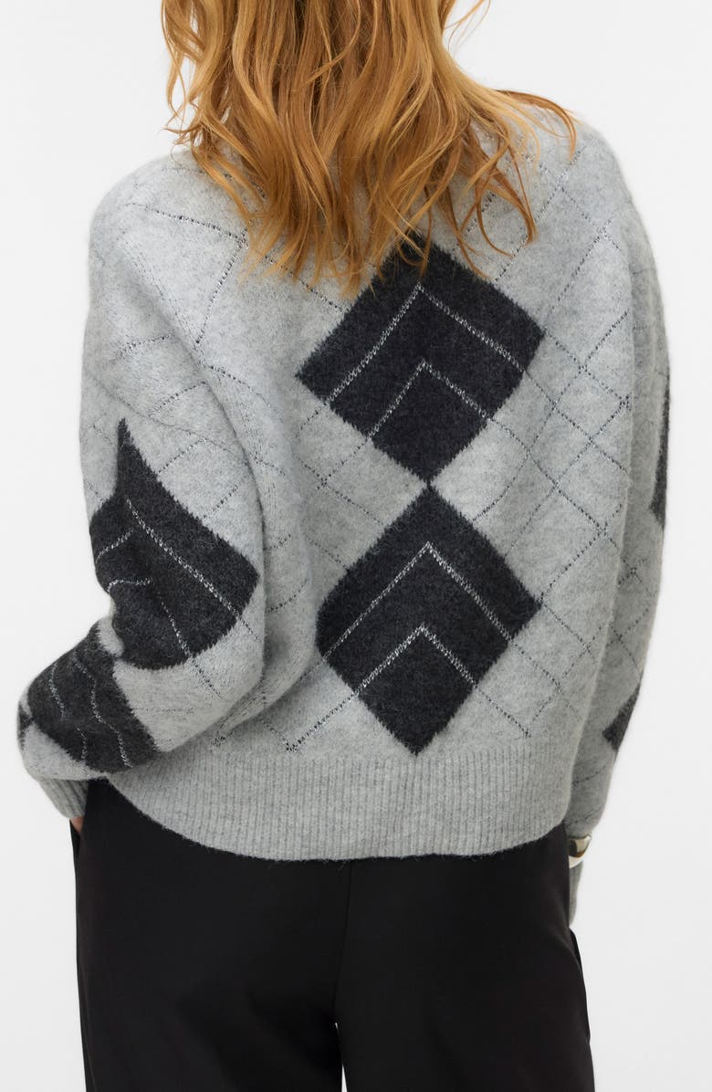 VERO MODA Dae Argyle V-Neck Sweater, Alternate, color, Lgm Detailw Dgm Silver Lurex