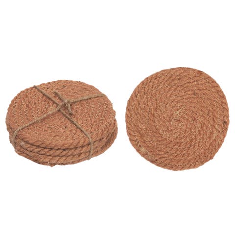 Natural Fiber Brown Jute Coasters, Decorative Table Protection Coasters Set of 4