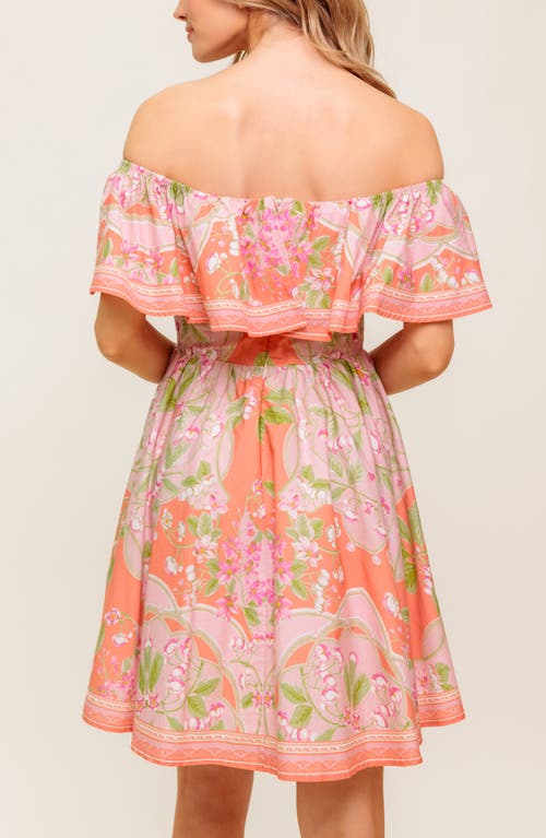 Flying Tomato Floral Off The Shoulder Cotton Minidress In Orange