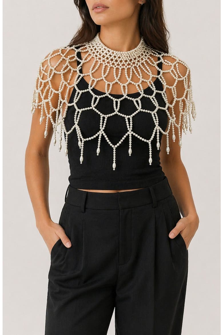 Pearl Collar Capelet, Main, color, WHITE