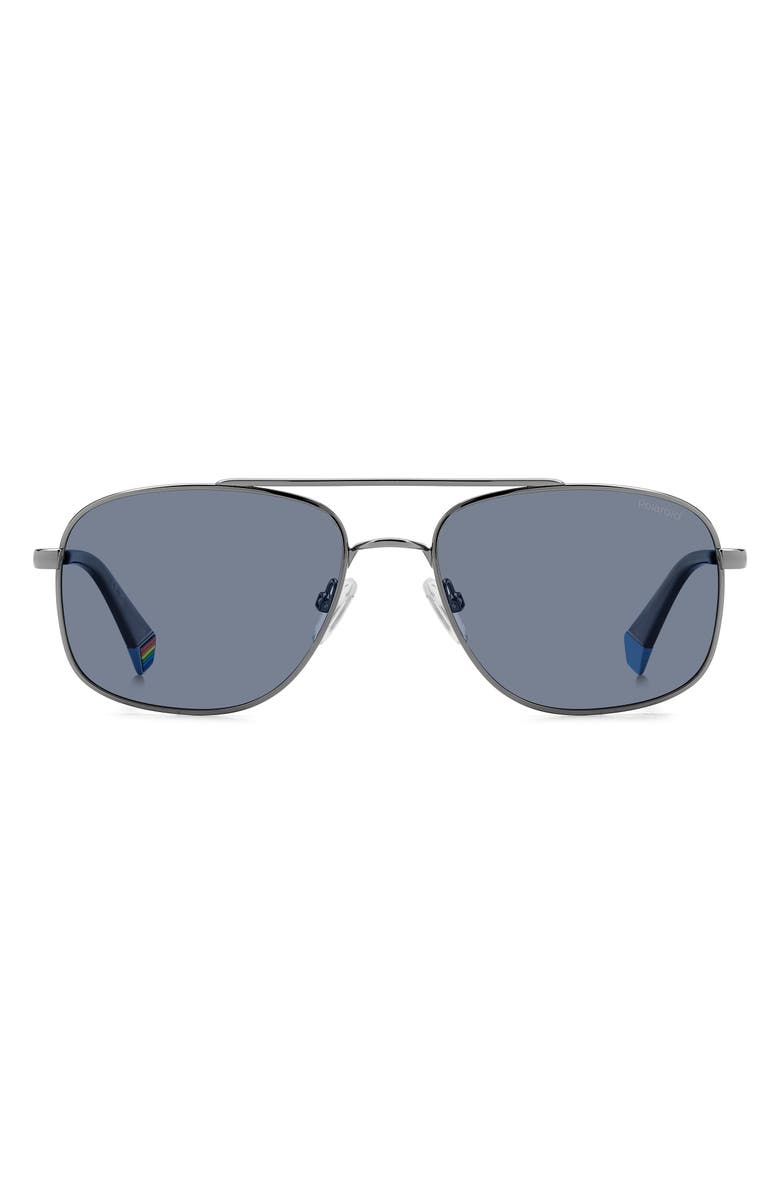 Polaroid 56mm Polarized Rectangular Sunglasses, Main, color, Ruthenium Blue/ Blue Polar