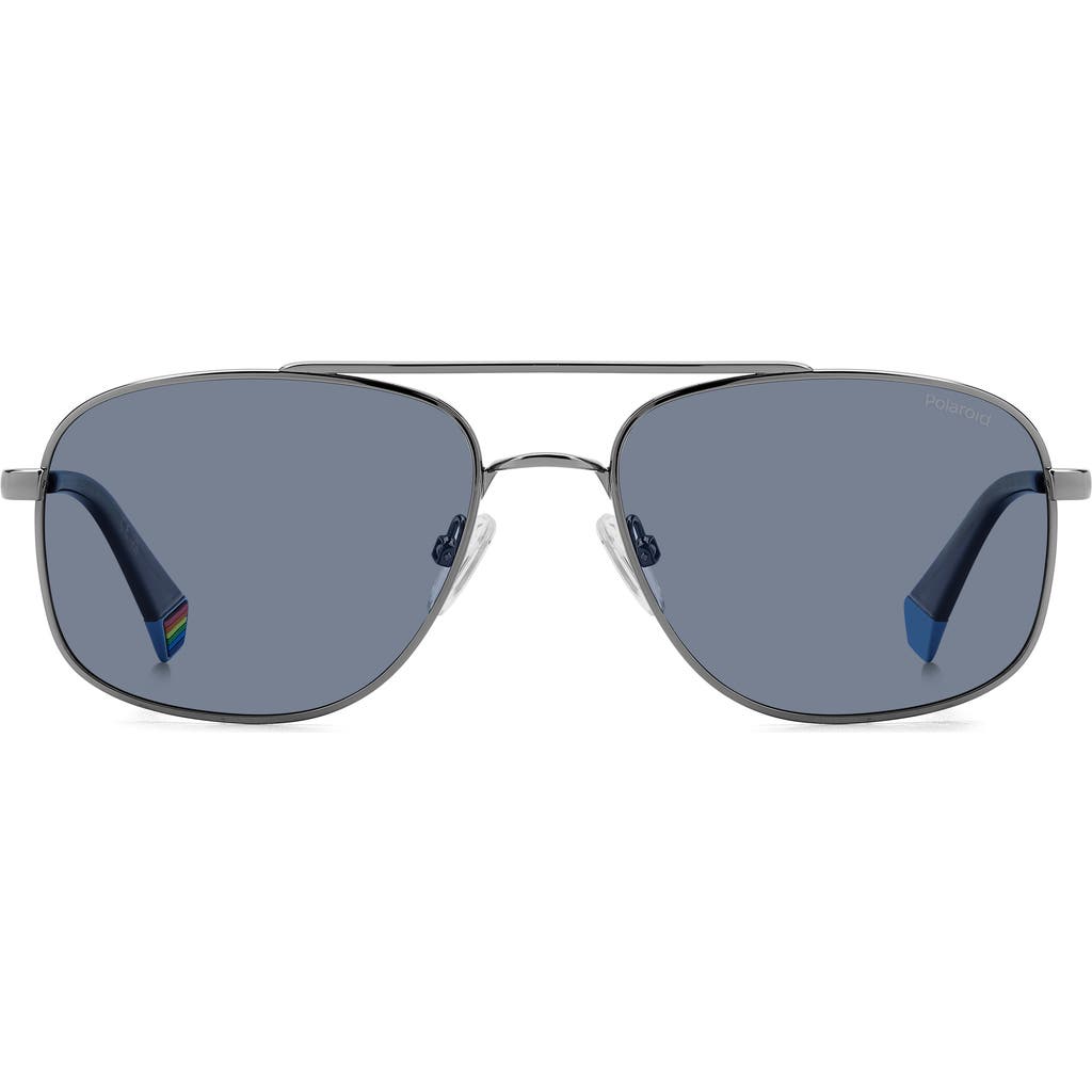 Polaroid 56mm Polarized Rectangular Sunglasses In Ruthenium Blue/blue Polar
