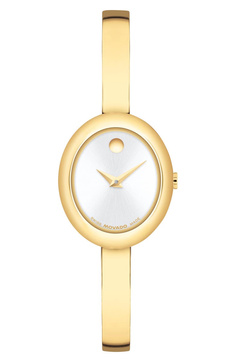 Movado Museum Oval Bangle Watch, 22mm x 26mm, Main, color, Silver Dial