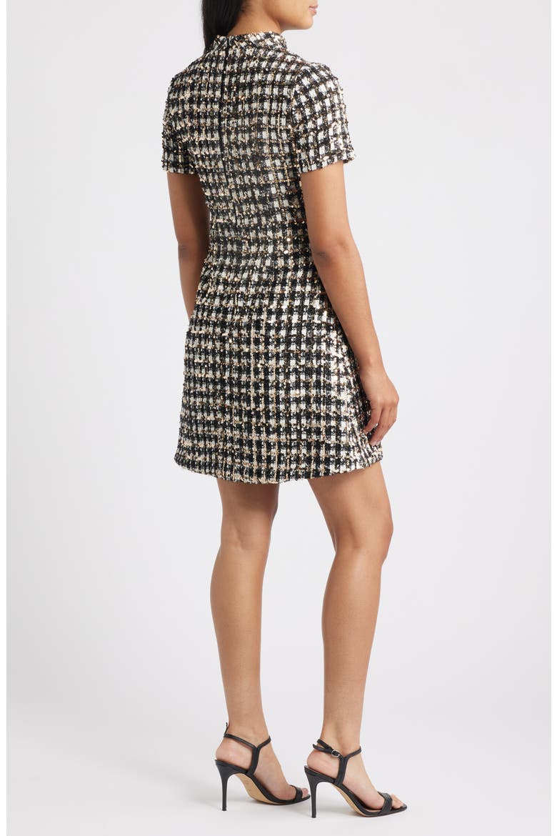 Sequin Tweed Dress, Alternate, color, WHITE BLACK