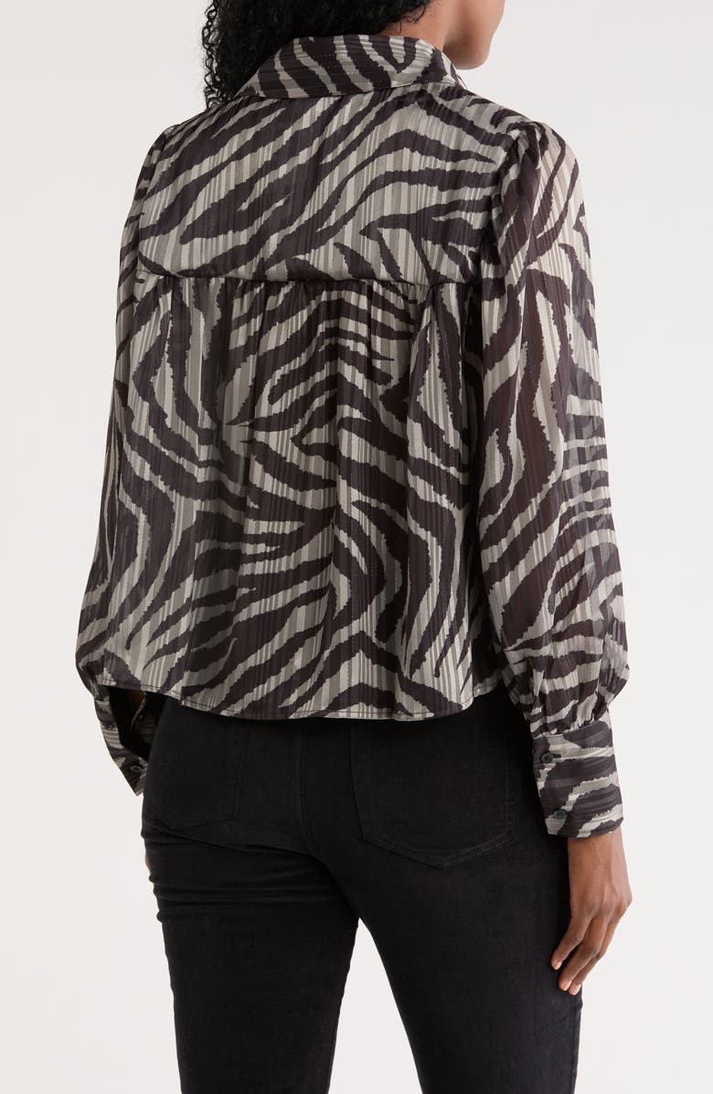 DKNY Metallic Shadow Stripe Long Sleeve Button-Up Shirt, Alternate, color, Black Multi