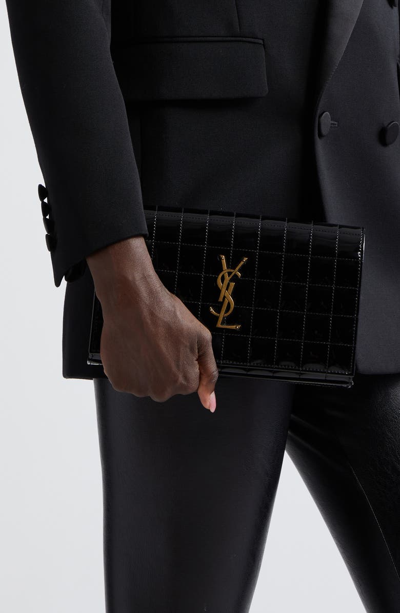 Saint Laurent Cassandre Quilted Patent Leather Envelope Wallet On A Chain, Alternate, color,
