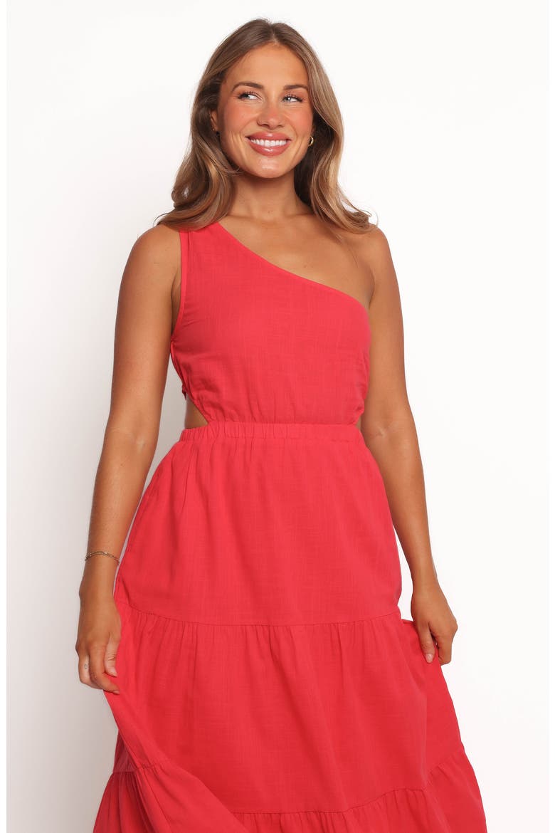 Teresa One-Shoulder Cutout Cotton Midi Dress, Alternate, color, RED