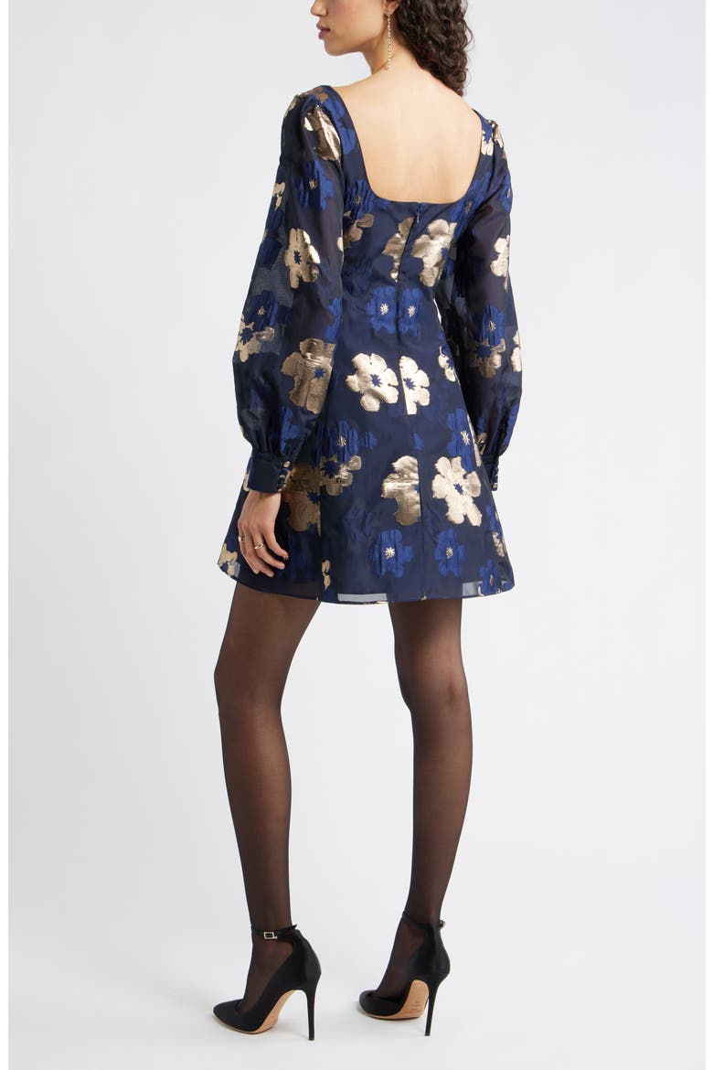 Metallic Floral Jacquard Minidress, Alternate, color, NAVY MULTI LUREX