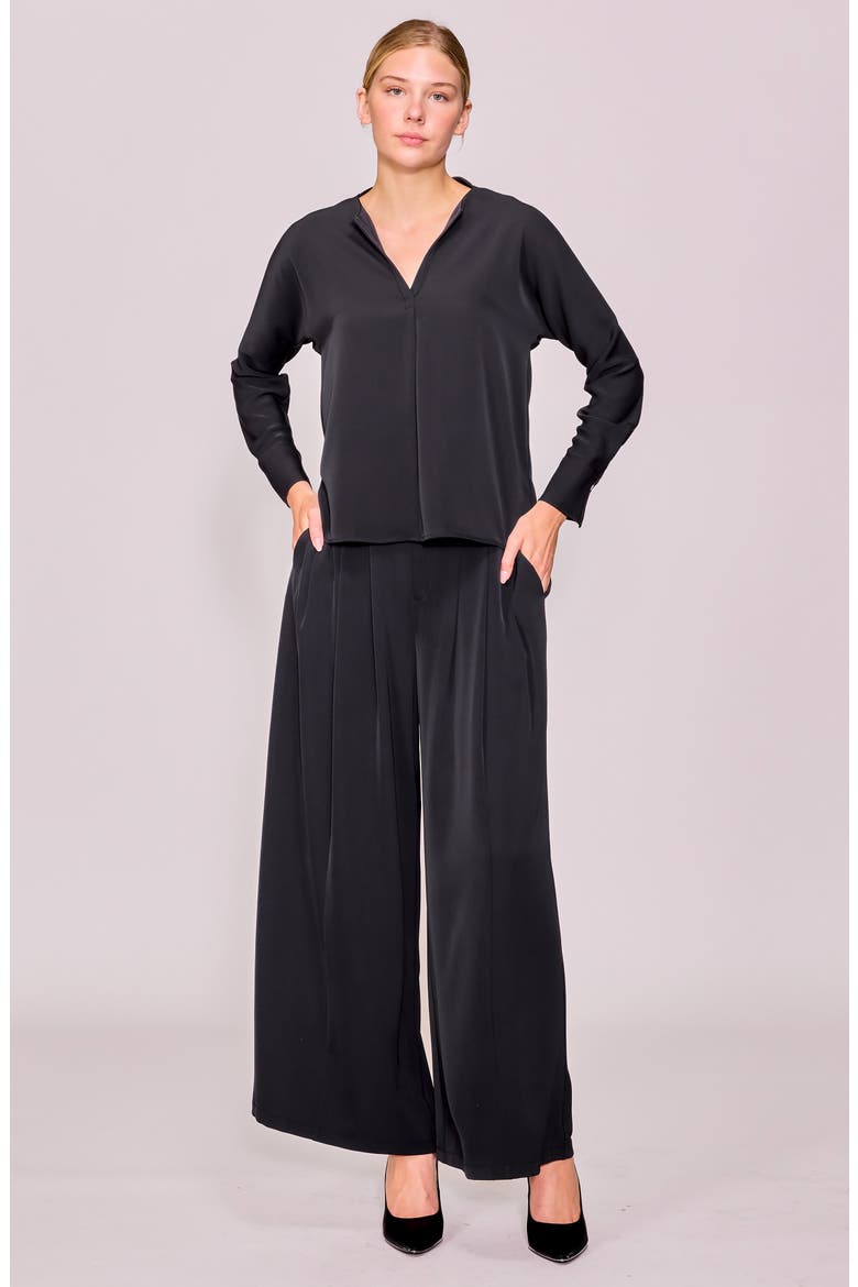 Crepe Split Front Top, Alternate, color, BLACK