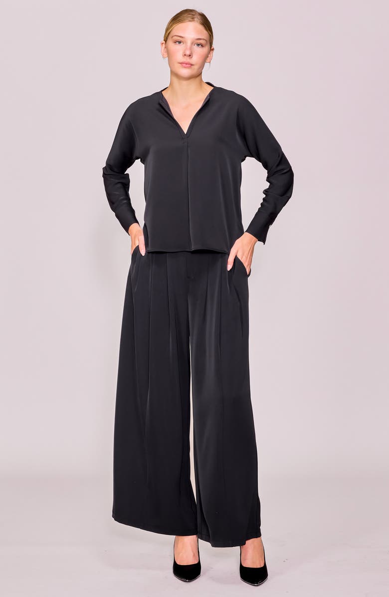 MELLODAY Crepe Split Front Top, Alternate, color, Black