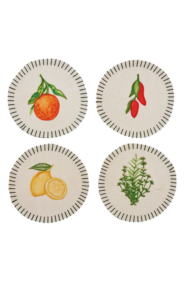 MISETTE Still Life 4-Pack Linen Coasters, Main, color, Multicolor