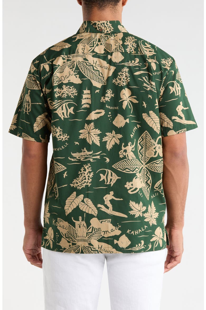 E Kipa Mai Print Cotton Short Sleeve Button-Down Shirt, Alternate, color, PINE