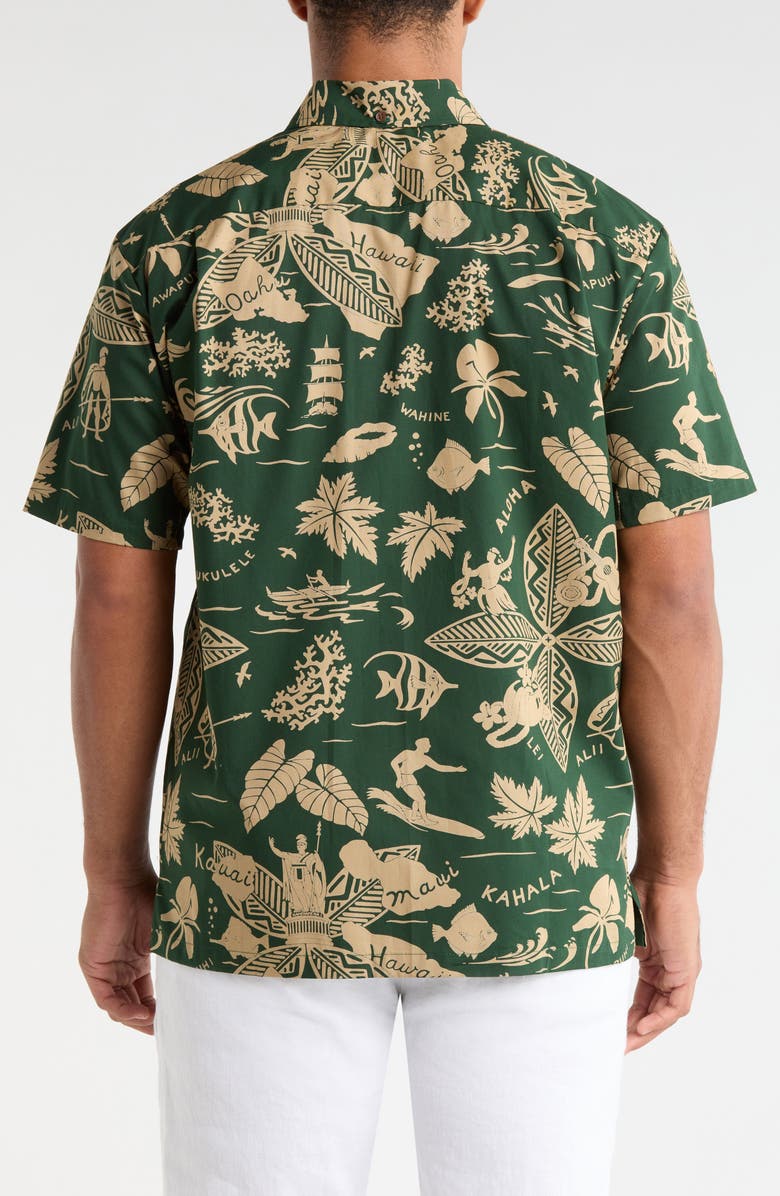 Kahala E Kipa Mai Print Cotton Short Sleeve Button-Down Shirt, Alternate, color, Pine
