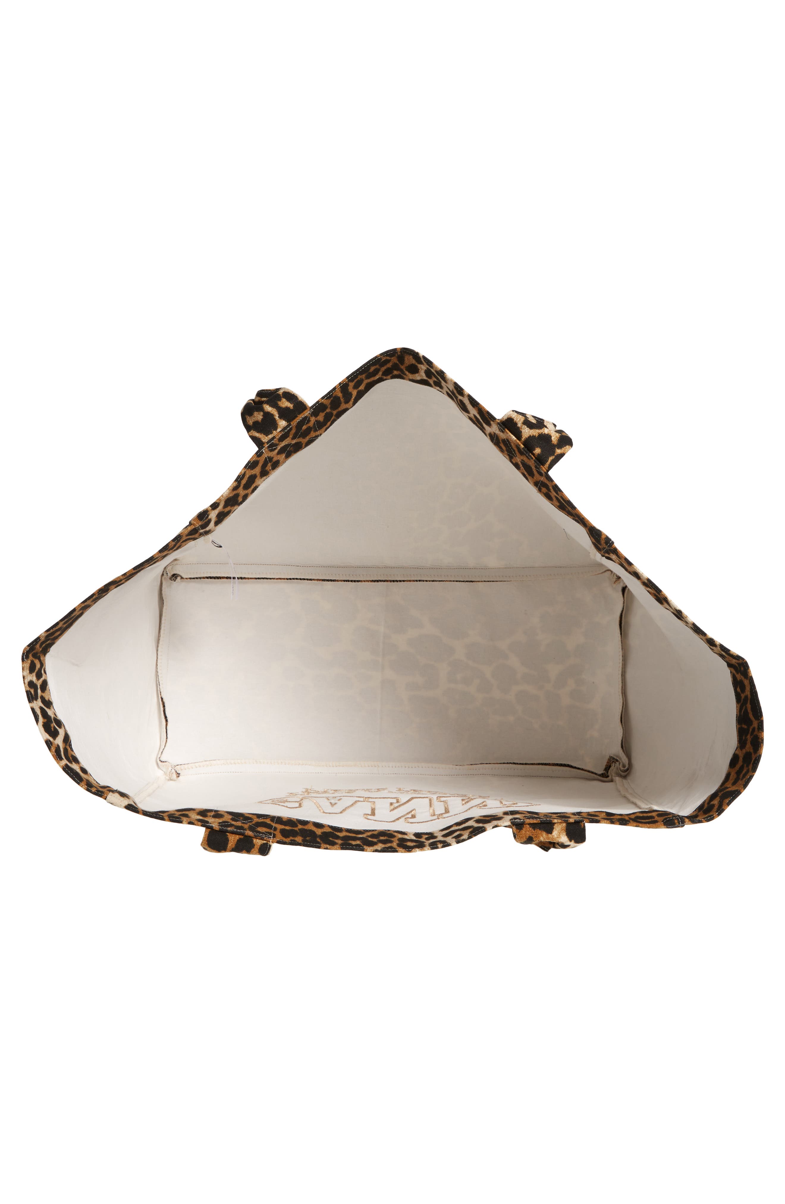 Ganni XXL Leopard Print Recycled Cotton Shopper Tote, Alternate, color, 