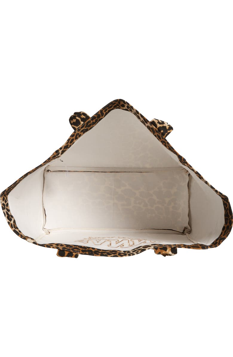 Ganni XXL Leopard Print Recycled Cotton Shopper Tote, Alternate, color,