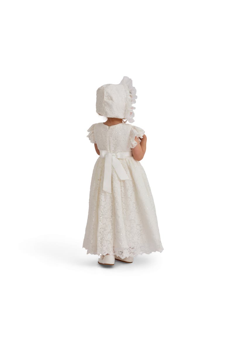 Velloria Lace Christening Dress with Bonnet, Alternate, color, White